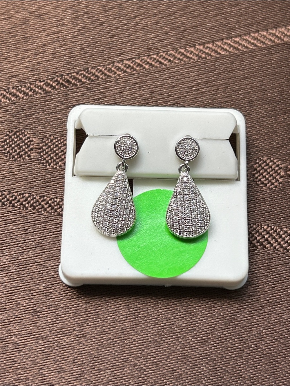 925 Sterling Silver Teardrop Pave Dangle Earrings - Sparkling White